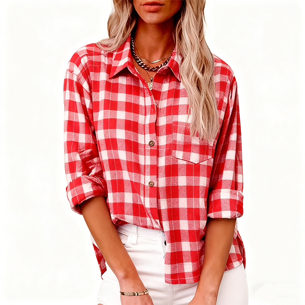 Red and White Gingham Button-Down Shirt