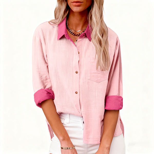 Pink Contrast Collar & Cuff Button-Down Shirt